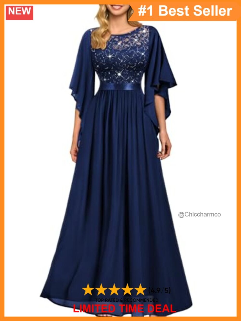 Elegant Sequin Lace Chiffon A-Line Bridesmaid Party Dress Long Sleeve Maxi